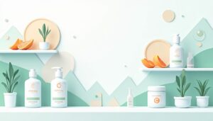 Een minimalistische laboratoriumwerkplek met natuurlijke huidverzorgingsingrediënten.