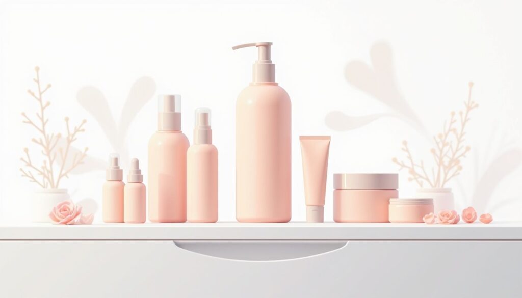 Een minimalistische flat vector illustratie van RevitalTrax Anti-Aging Collagen Complex en skincare producten.