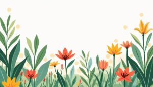 Een levendige botanische tuin in minimalistische flat design illustratie.